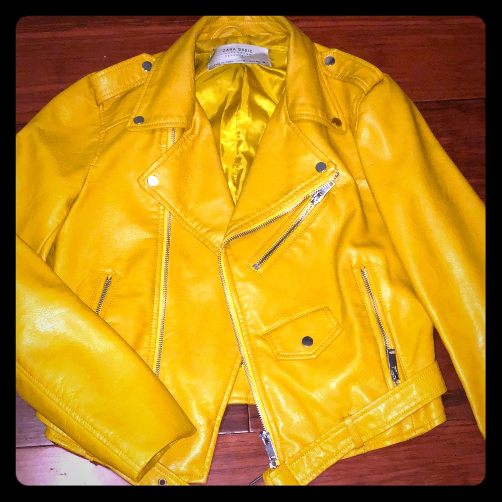 Faux leather yellow biker jacket